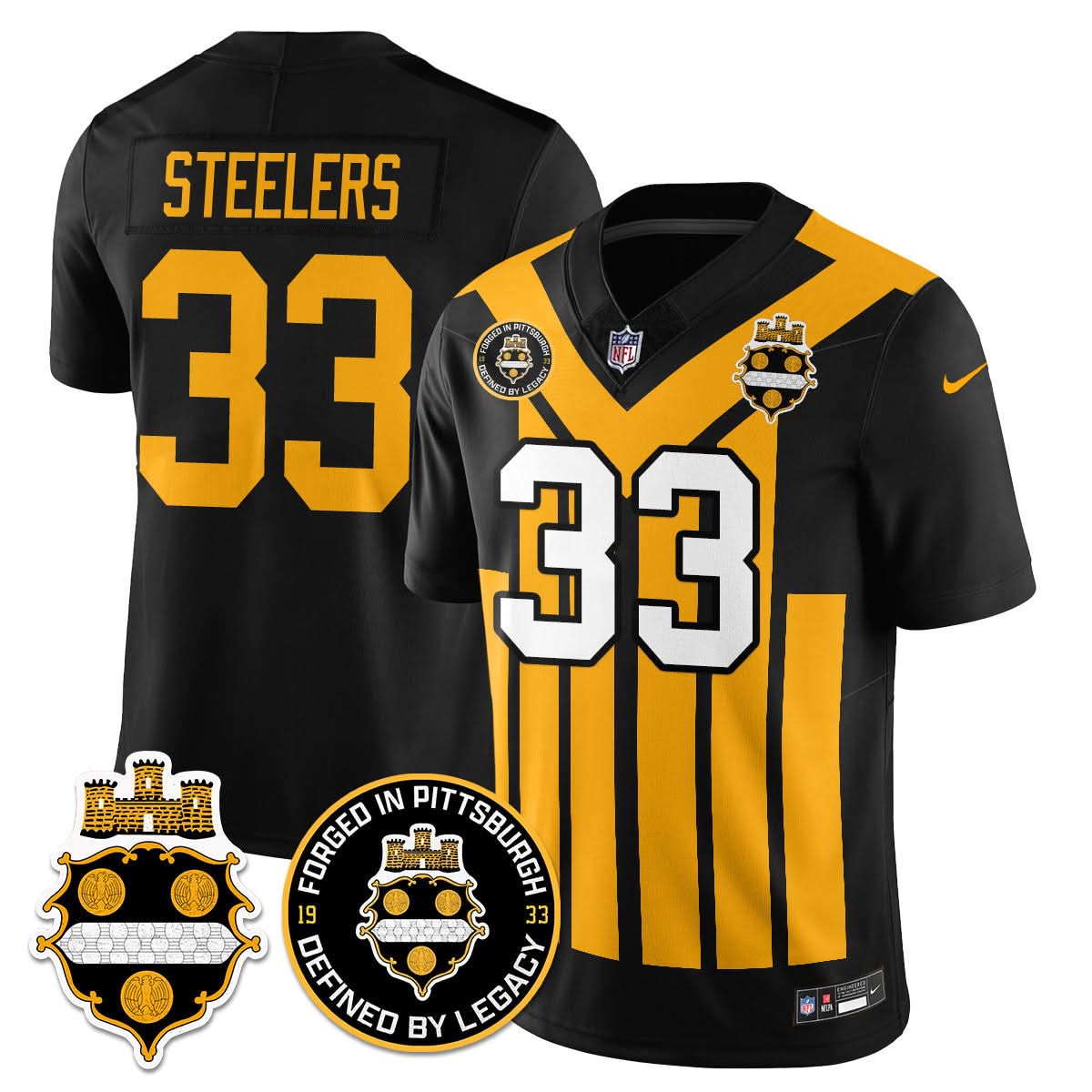 Pittsburgh Steelers Alternate 1933 Throwback Limited Jersey – All Stitched – Black – Steelers #33 Jersey