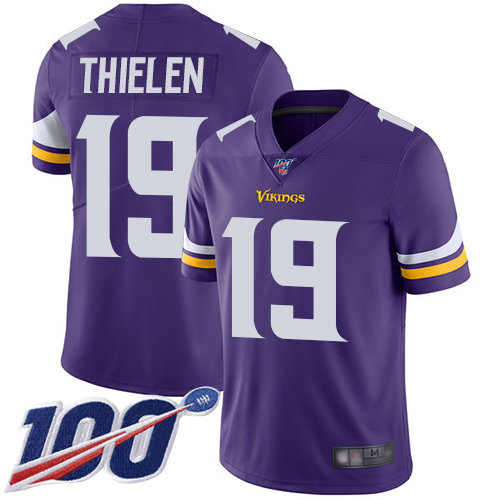 Vikings #19 Adam Thielen Purple Team Color Men’s Stitched Football 100th Season Vapor Limited Jersey