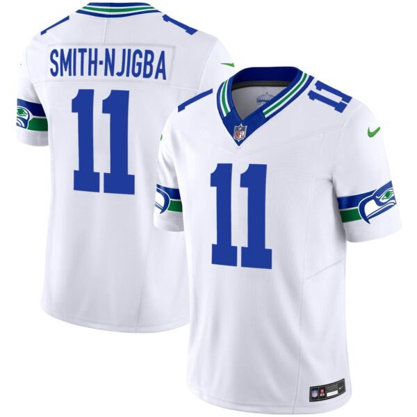 Men’s Seahawks Throwback Vapor Limited Jersey – All Stitched – White – Smith-Njigba