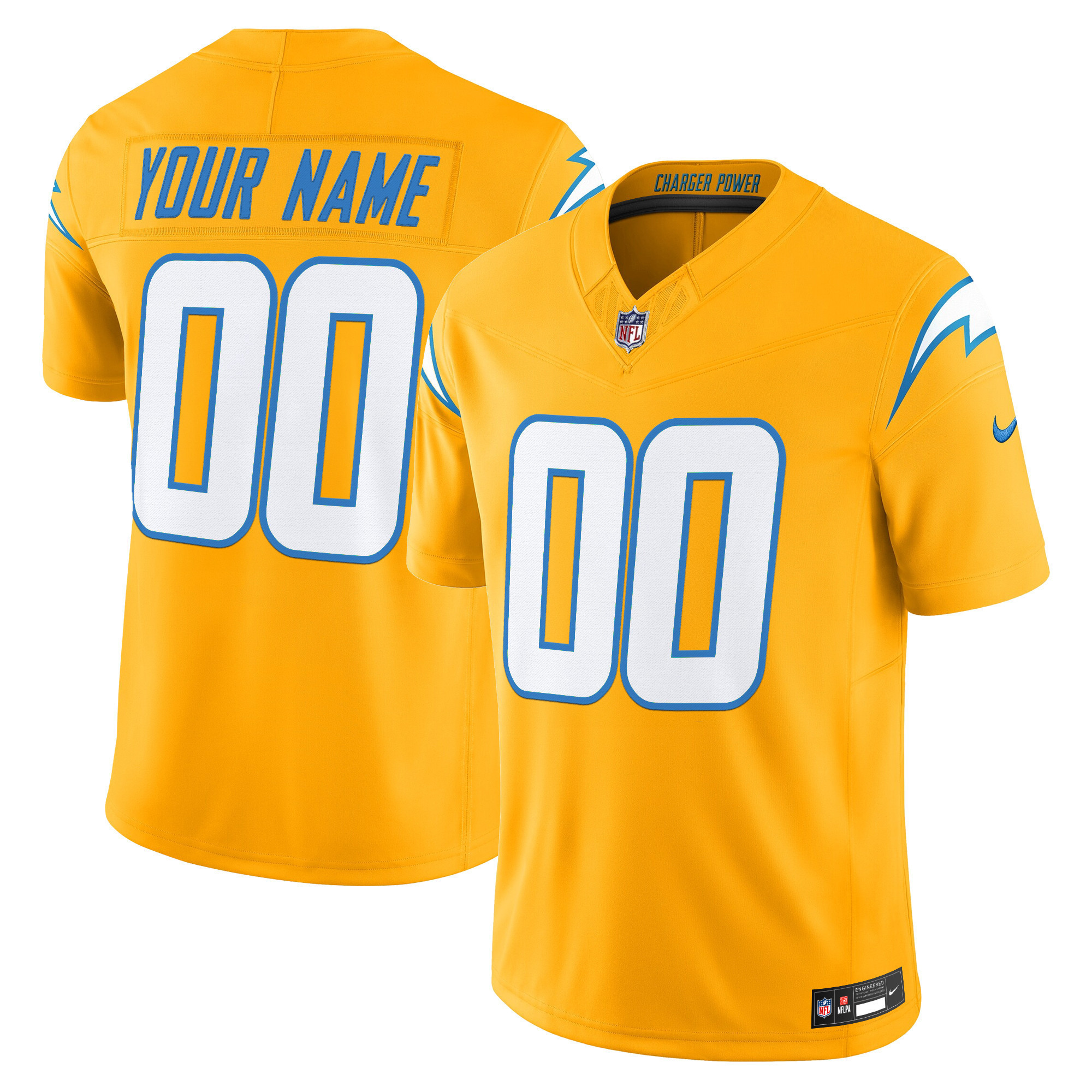 Los Angeles Chargers 2025 Alternate Charger Power Vapor Limited Custom Jersey – All Stitched Men Gold Jersey