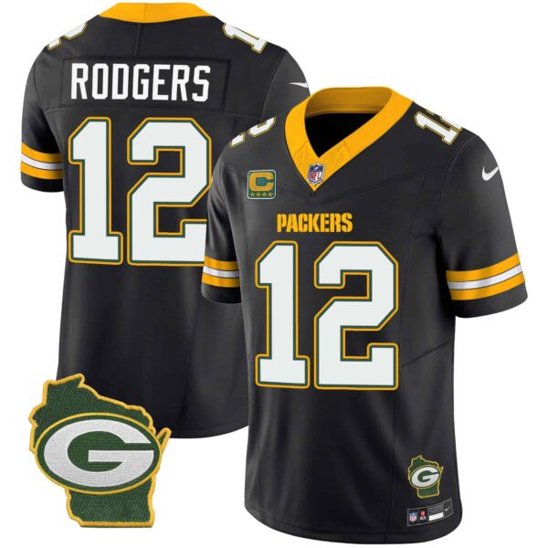 Men’s Packers Home Patch Vapor Jersey V3 – All Stitched – Black – Aaron Rodgers
