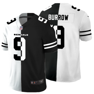 Men’s Cincinnati Bengals #9 Joe Burrow Split Black White Limited Stitched Jersey