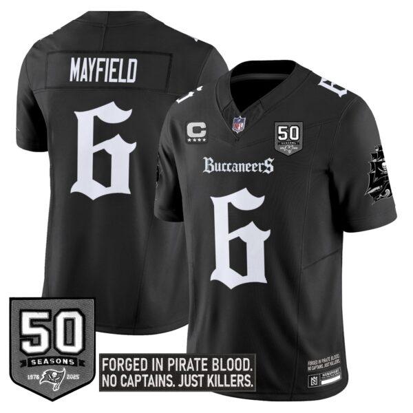 Tampa Bay Buccaneers ‘Gothic Pirate Shadows Edition’ Limited Jersey – All Stitched – Black – Baker Mayfield Jersey