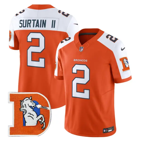 Mens Denver Broncos Throwback Vapor Limited Jersey V2 Patrick Surtain II Jersey Orange Alternate