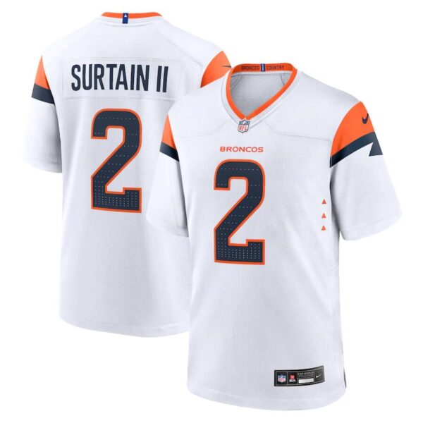 Men’s Denver Broncos #2 Pat Surtain II White 2024 Game Stitched Jersey