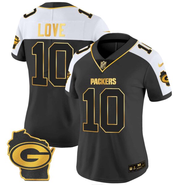 Women’s Packers Home Patch Gold Vapor Jersey – All Stitched – Alternate – Jordan Love