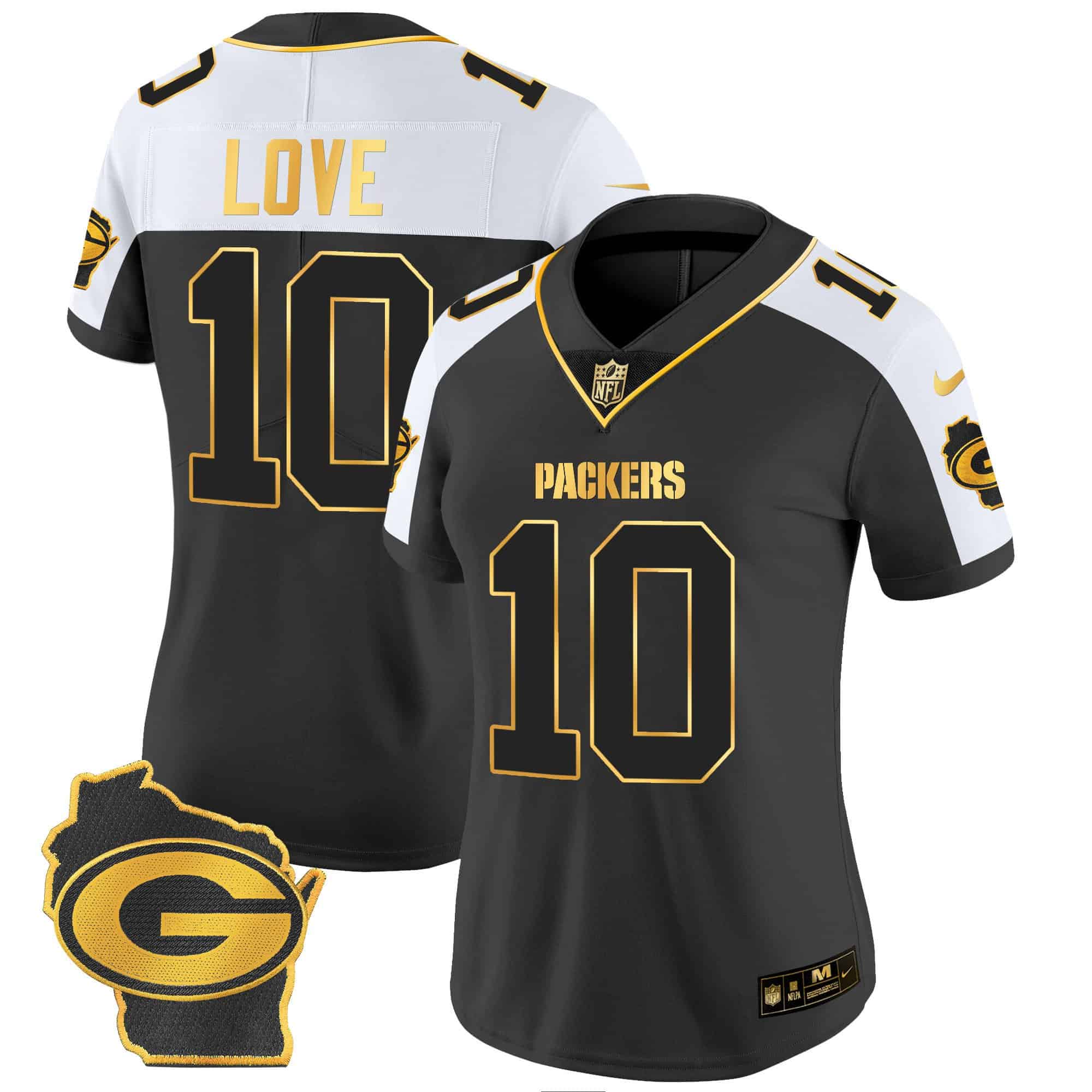 Women’s Packers Home Patch Gold Vapor Jersey – All Stitched – Alternate – Jordan Love