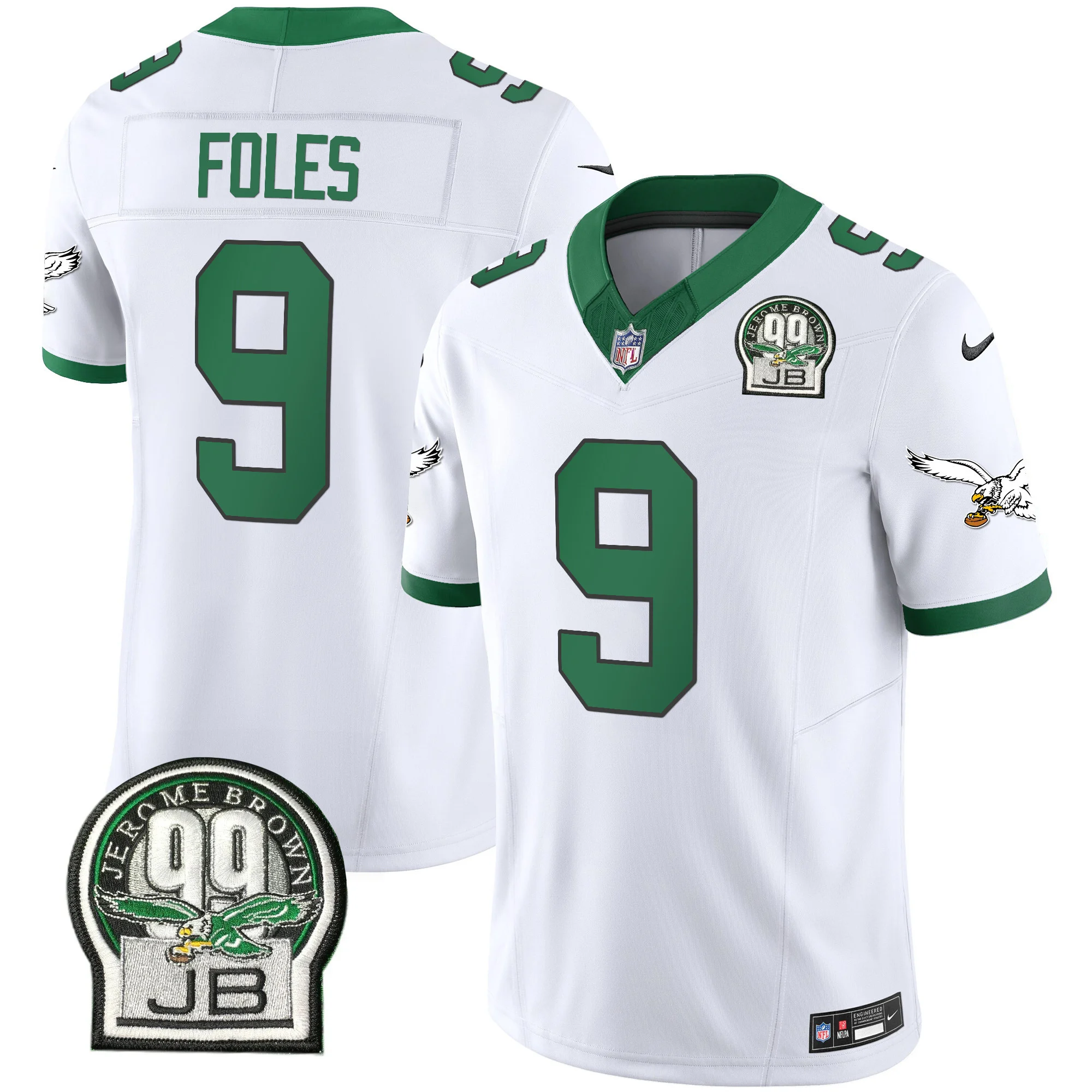 Mens Philadelphia Eagles Jerome Brown Patch Kelly Green Alternate Jersey V2 Nick Foles Jersey Kelly White