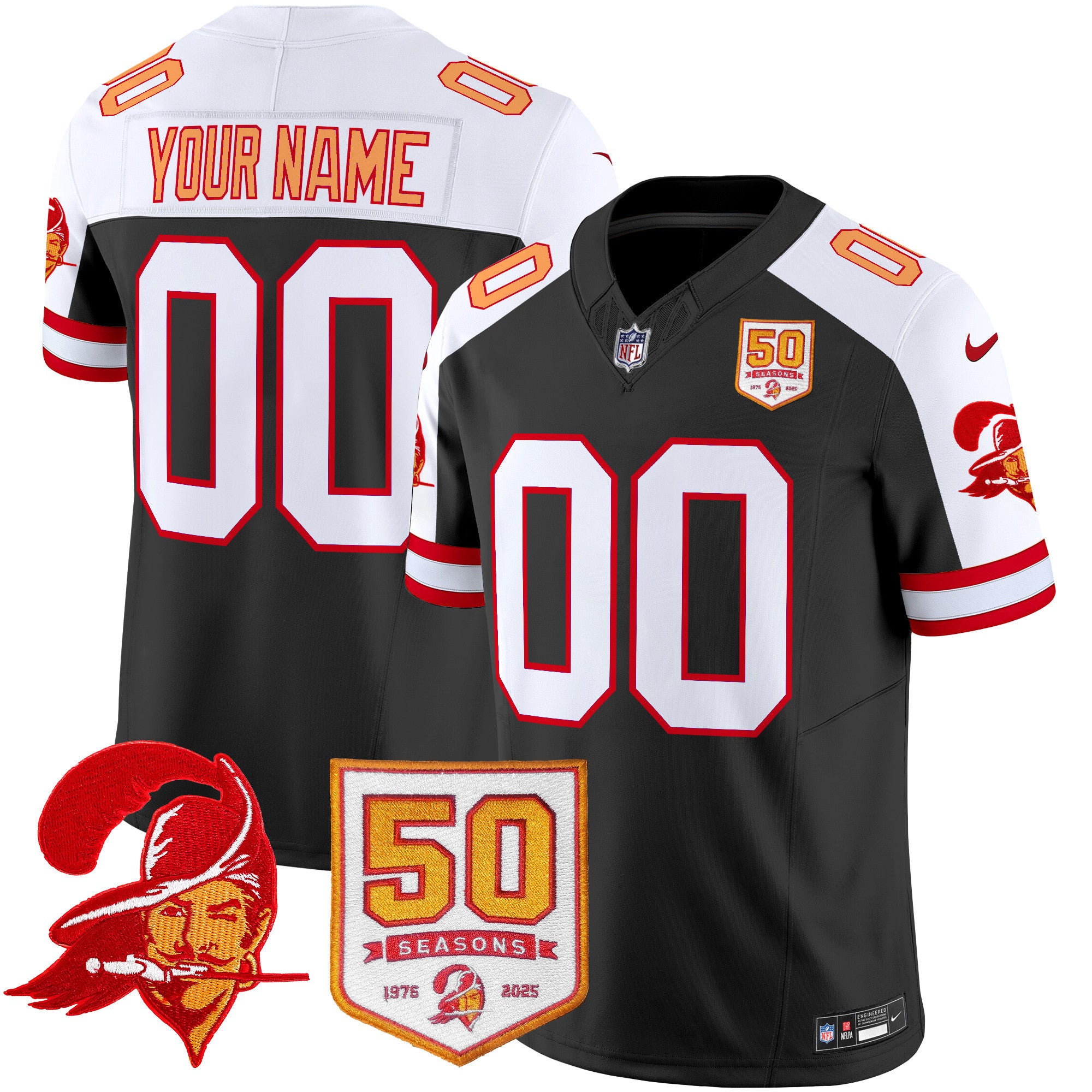 Tampa Bay Buccaneers 50th Season Patch Vapor Limited Custom Jersey – All Stitched – Black Aternate Jersey