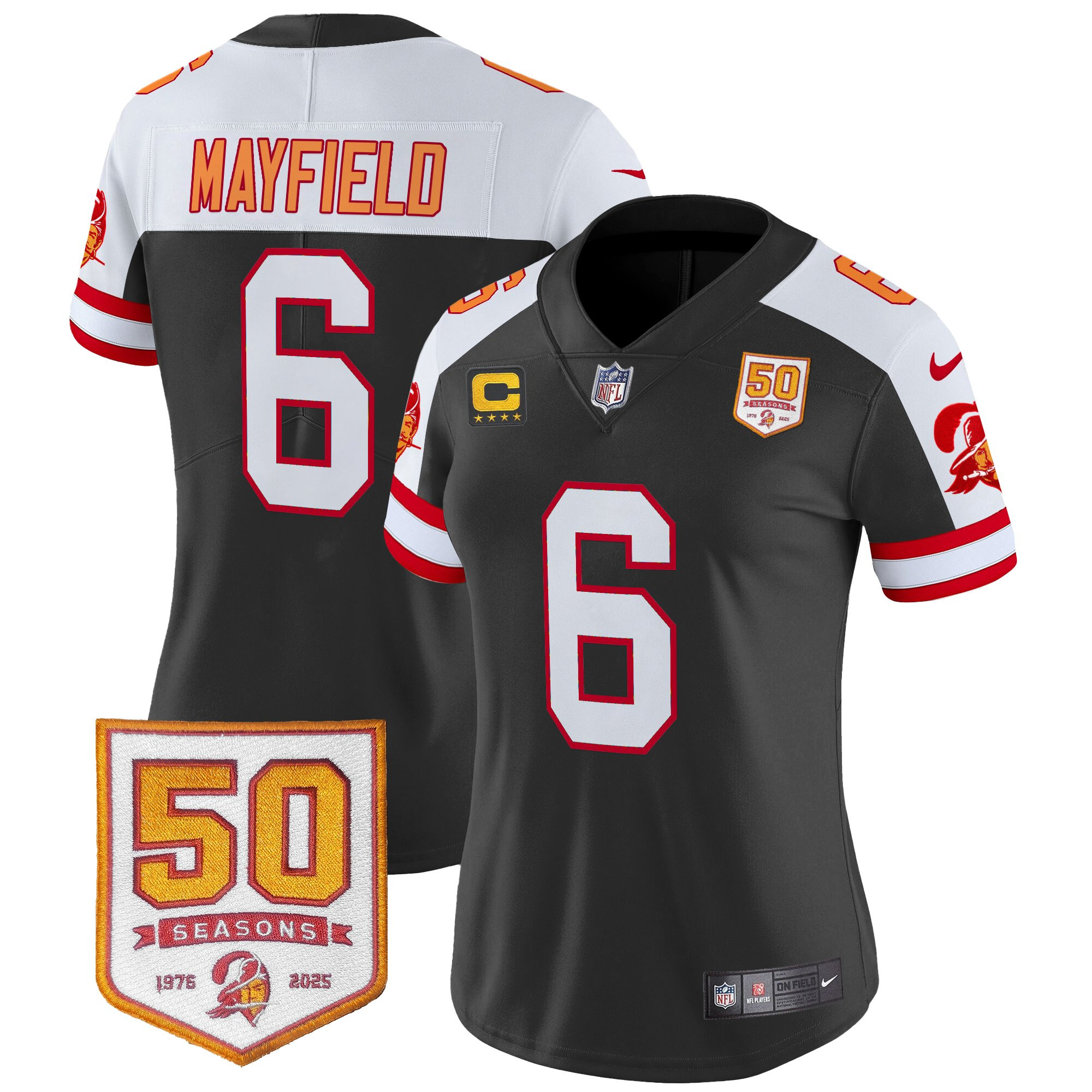 Women’s Tampa Bay Buccaneers Throwback 50th Season Patch Vapor Limited Jersey – All Stitched Black Alternate Baker Mayfield Jersey