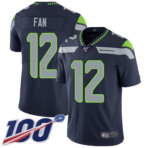 Seahawks #12 Fan Steel Blue Team Color Men’s Stitched Football 100th Season Vapor Limited Jersey