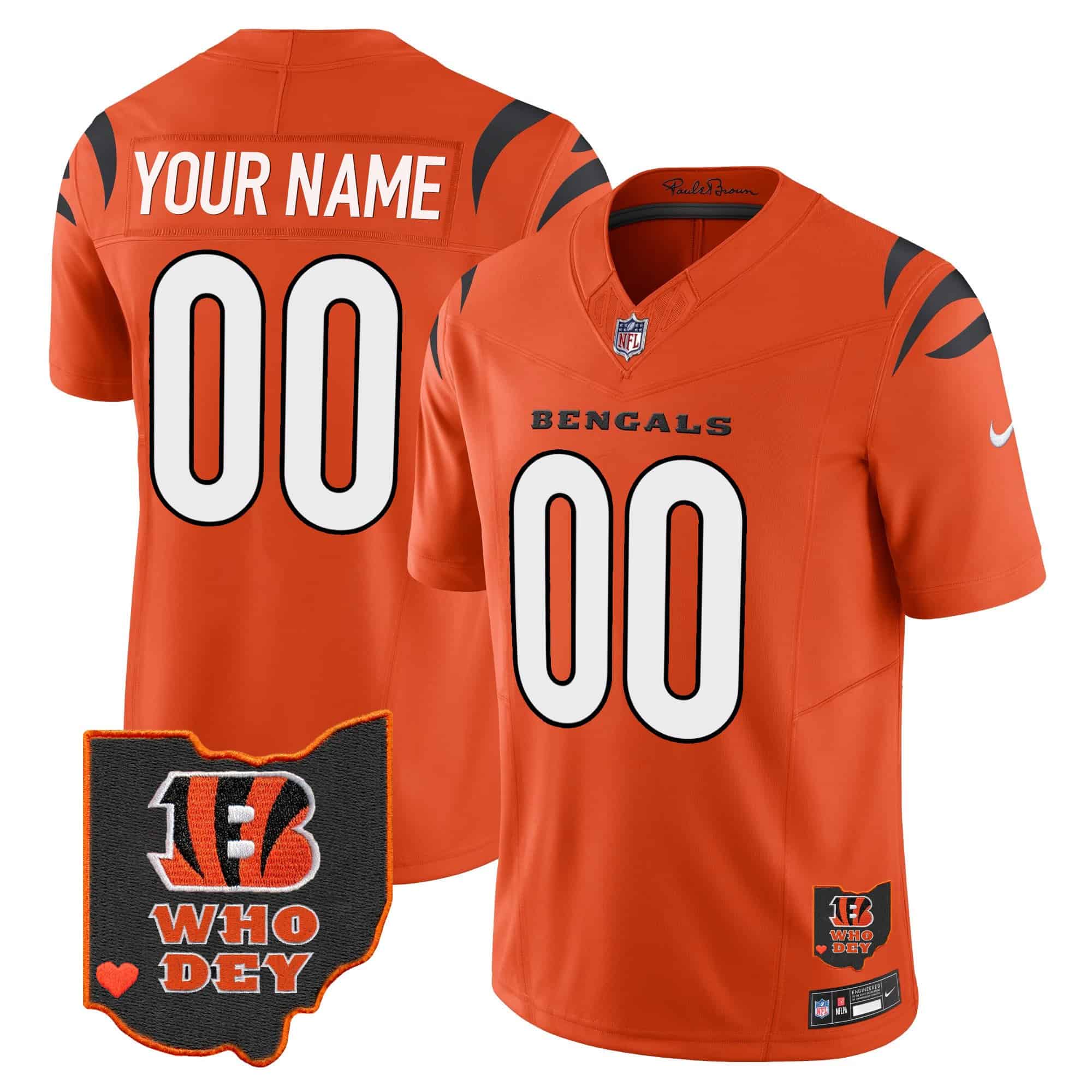 Bengals Ohio Patch Vapor Limited Custom Jersey V2 – All Stitched – Men – Orange