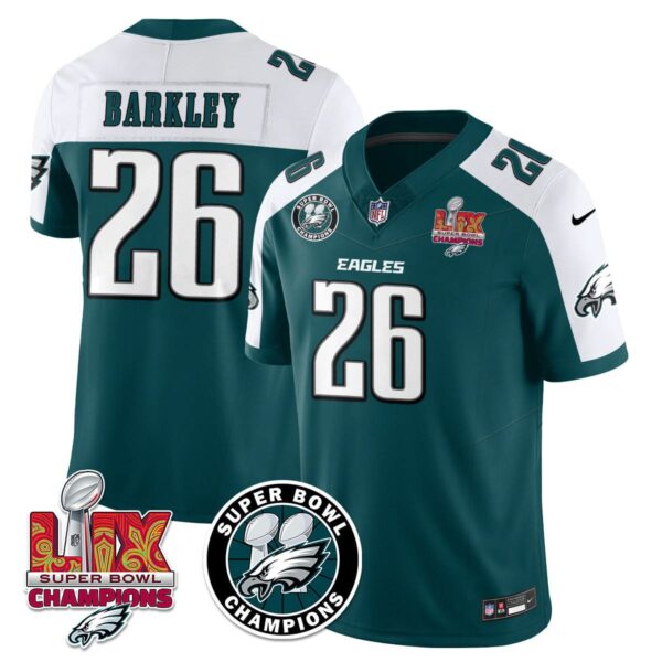 Philadelphia Eagles Super Bowl LIX Champions Jersey – All Stitched – Alternate Green – Saquon Barkley – 26 Jersey