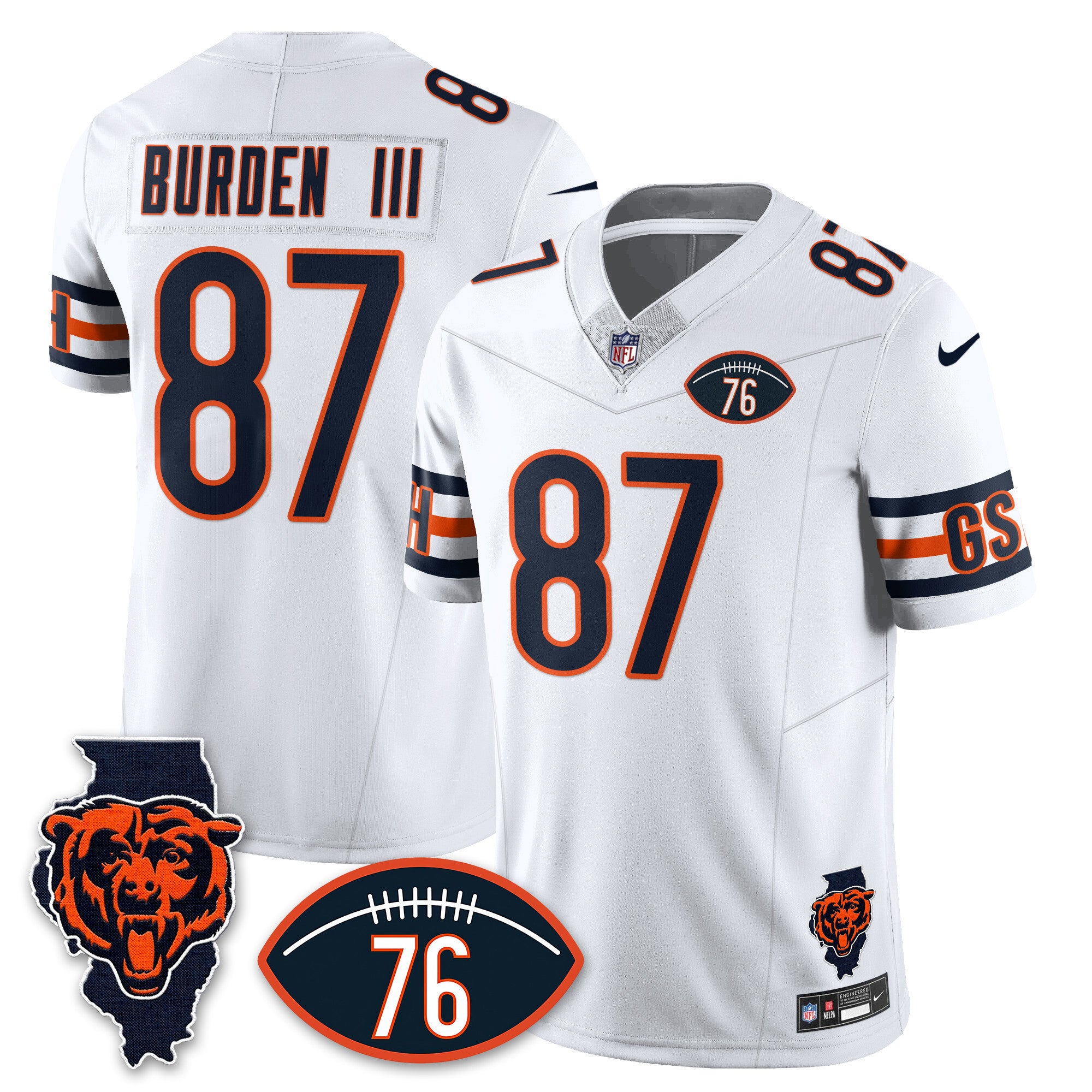 Chicago Bears Honor Steve McMichael Jersey – All Stitched – White – Luther Burden III – 87 Jersey