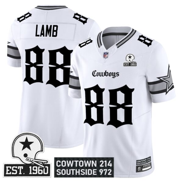 Dallas Cowboys ‘Gothic Lone Star Edition’ Vapor Limited Jersey – All Stitched – White – CeeDee Lamb Jersey