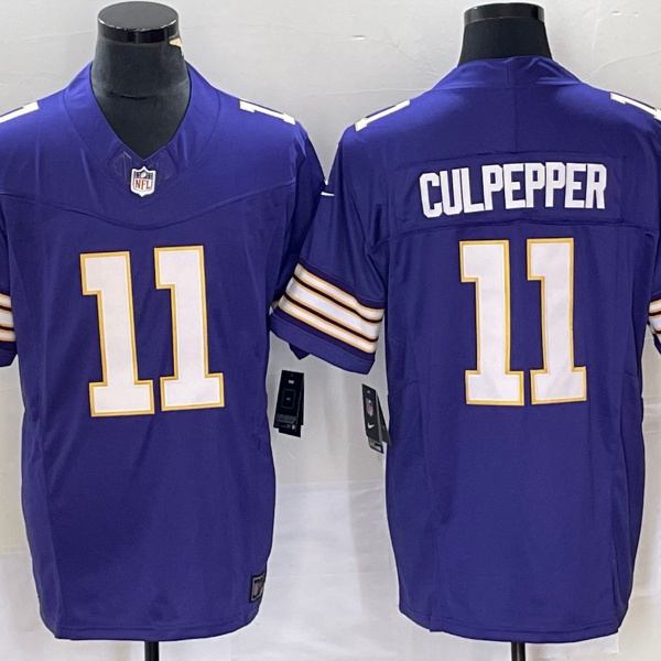 Men’s Minnesota Vikings #11 Daunte Culpepper Purple 2023 FUSE Vapor Limited Throwback Stitched Jersey