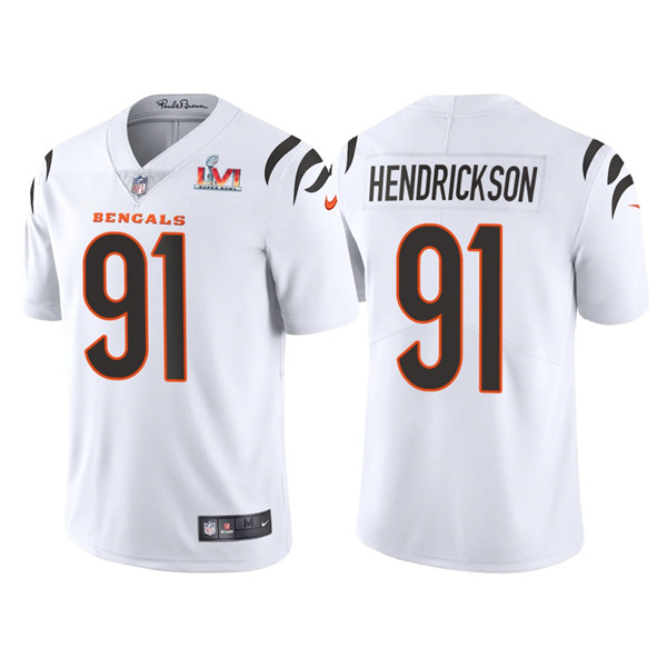 Men’s Cincinnati Bengals #91 Trey Hendrickson 2022 White Super Bowl LVI Vapor Limited Stitched Jersey