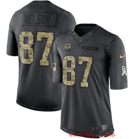 Men’s Green Bay Packers #87 Jordy Nelson Black Anthracite 2016 Salute To Service Stitched NFL Nike Limited Jersey