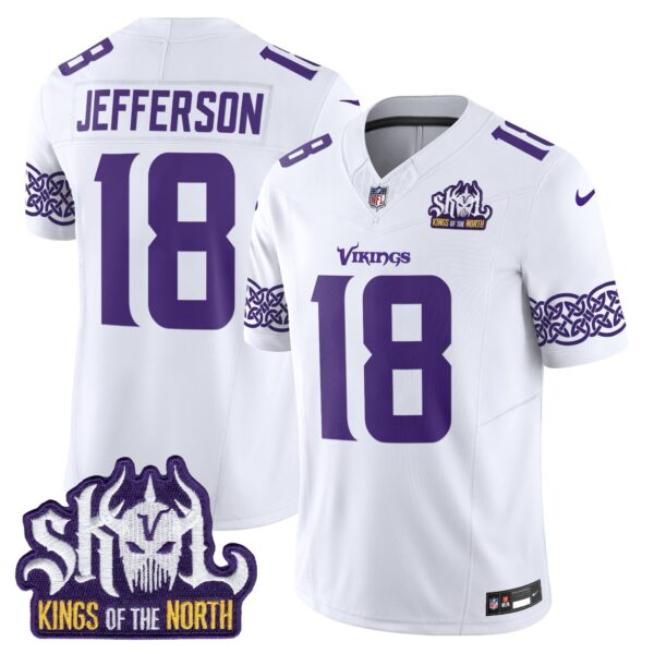 Minnesota Vikings King Of The North Patch Vapor Limited Jersey V2 – All Stitched – White – Justin Jefferson Jersey