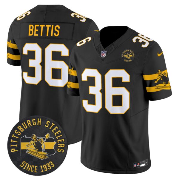 Pittsburgh Steelers Throwback 1933 Patch Vapor Limited Jersey – All Stitched – Black – Jerome Bettis Jersey