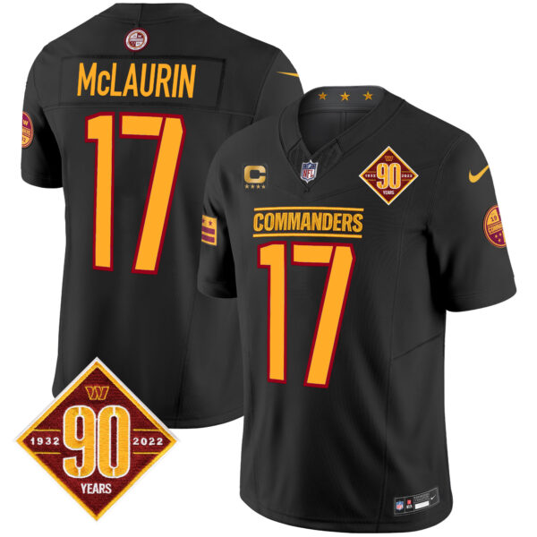 Men’s Washington Commanders 90th Anniversary Patch Vapor Limited Jersey – All Stitched – Black – Terry McLaurin