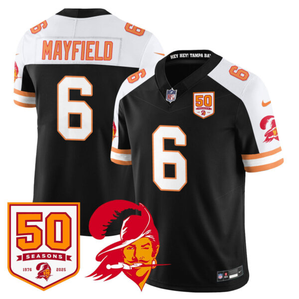 Tampa Bay Buccaneers ’76 Vapor Limited Jersey – All Stitched – Black Alternate – Baker Mayfield – 6 Jersey