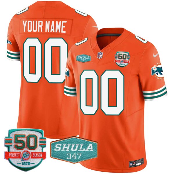 Dolphins Throwback Shula 347 Patch Vapor Custom Jersey – All Stitched – Men – Orange