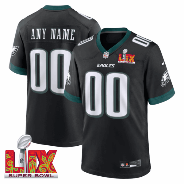 Philadelphia Eagles Super Bowl LIX Patch Alternate Game Men Custom Jersey – Black