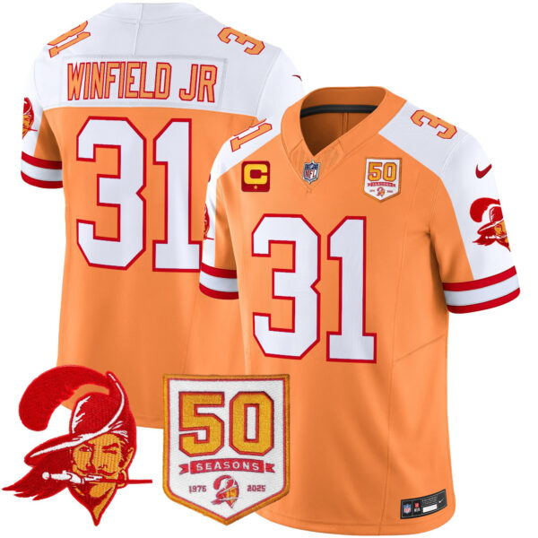 Men’s Tampa Bay Buccaneers Throwback 50th Season Patch Vapor Limited Jersey – All Stitched Creamsicle Aternate Antoine Winfield Jr. Jersey