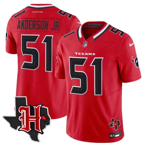 Houston Texans 2024 Texas Patch Vapor Limited Jersey V5 – All Stitched – Red – Will Anderson Jr. Jersey
