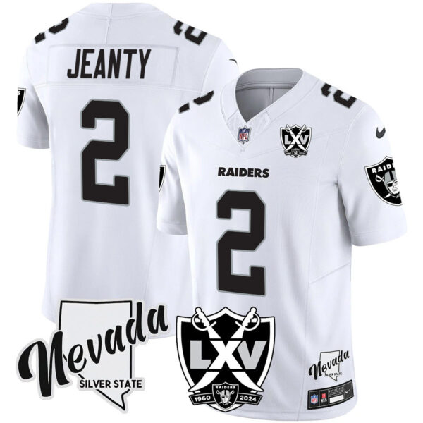 Men’s Raiders 2025 Vapor Limited Jersey – 65th Anniversary – All Stitched White Limited Asthon Jeanty Jersey