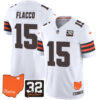 Men’s Browns #32 Jim Brown Memorial & Home Patch Vapor Limited Jersey – All Stitched White Joe Flacco Jersey