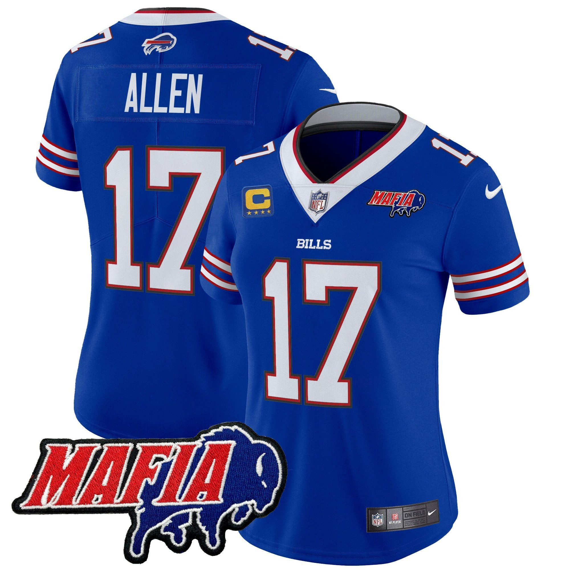 Women’s Buffalo Bills 2024 Bills Mafia Patch Vapor Limited Jersey – All Stitched – Royal – Josh Allen Jersey