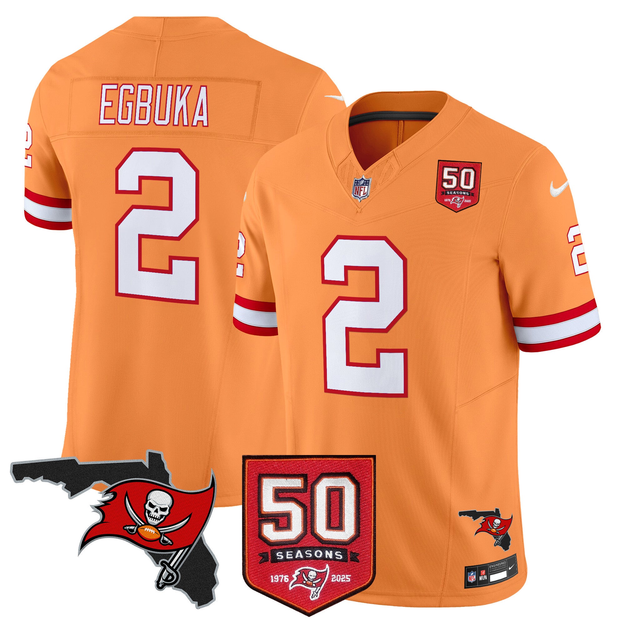Tampa Bay Buccaneers ’76 Vapor Limited Jersey – All Stitched N1 – Creamsicle – Emeka Egbuka Jersey