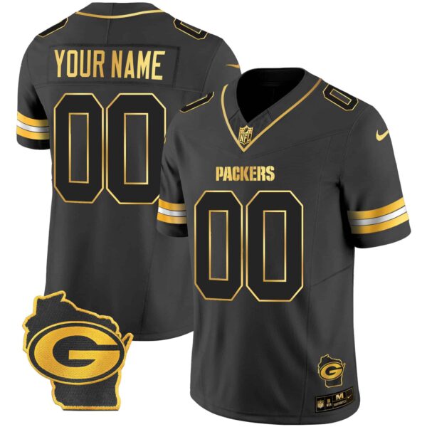 Packers Home Patch Gold Vapor Custom Jersey – All Stitched – Men – Black Gold