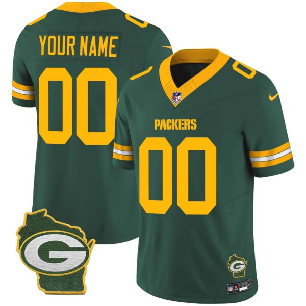 Packers Home Patch Vapor Custom Jersey V3 – All Stitched – Men – Green