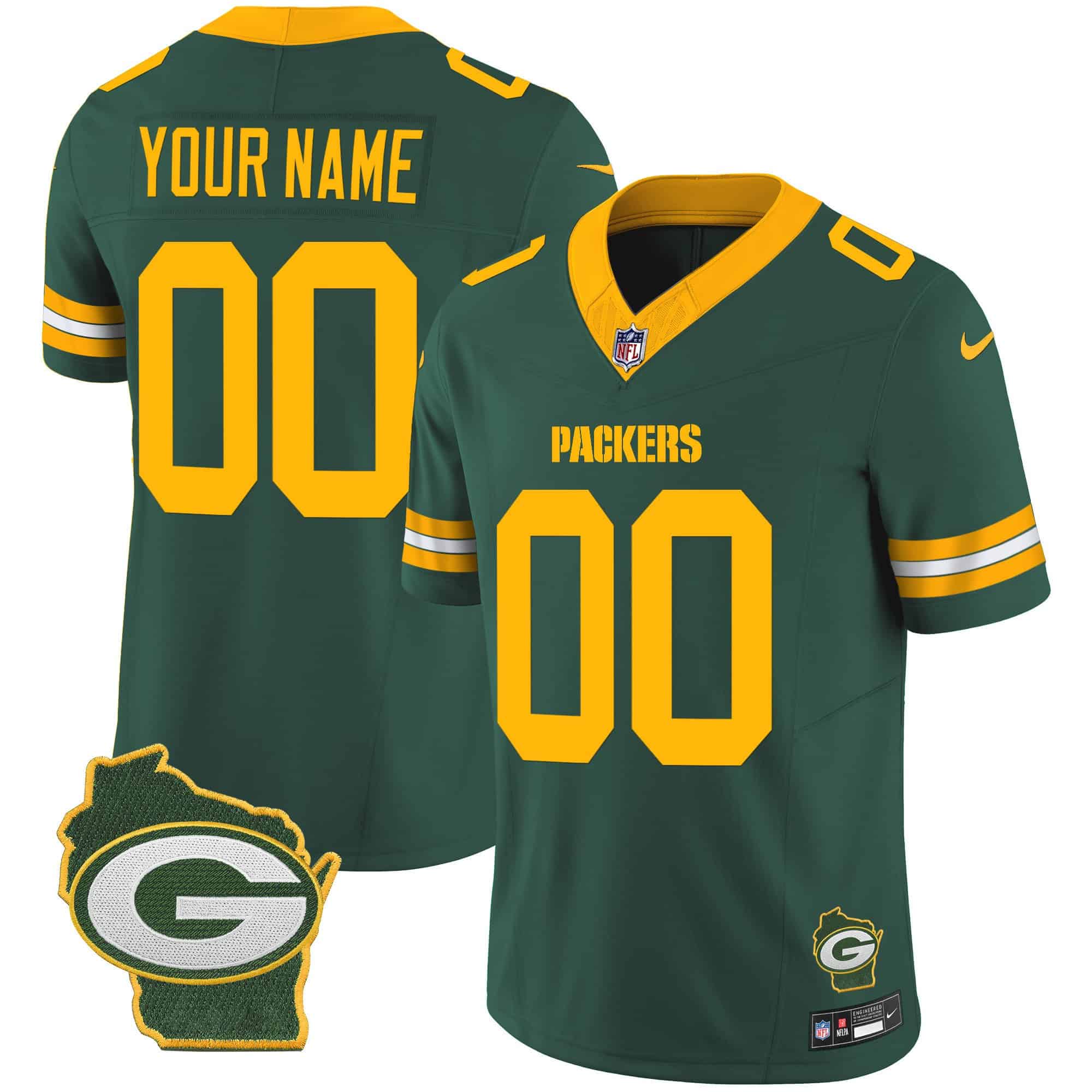 Packers Home Patch Vapor Custom Jersey V3 – All Stitched – Men – Green