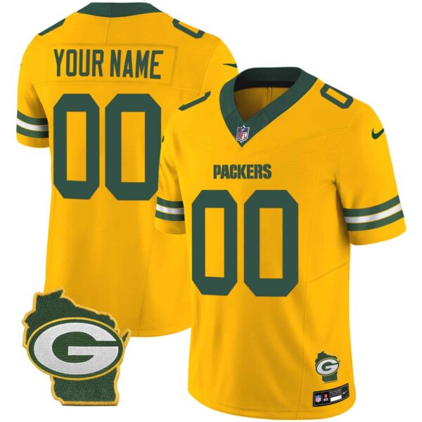 Packers Home Patch Vapor Custom Jersey V3 – All Stitched – Men – Gold