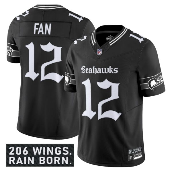 Seattle Seahawks ‘Gothic Rain City Shadows Edition’ Vapor Limited Jersey – All Stitched – Black – 12th Fan Jersey