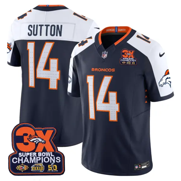 Mens Denver Broncos 3 Time Champions Patch Vapor Limited Jersey Coutland Sutton Jersey Navy Alternate