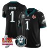 Philadelphia Eagles Super Bowl LIX Champions Jersey – All Stitched – Black – Jalen Hurts – 1 Jersey