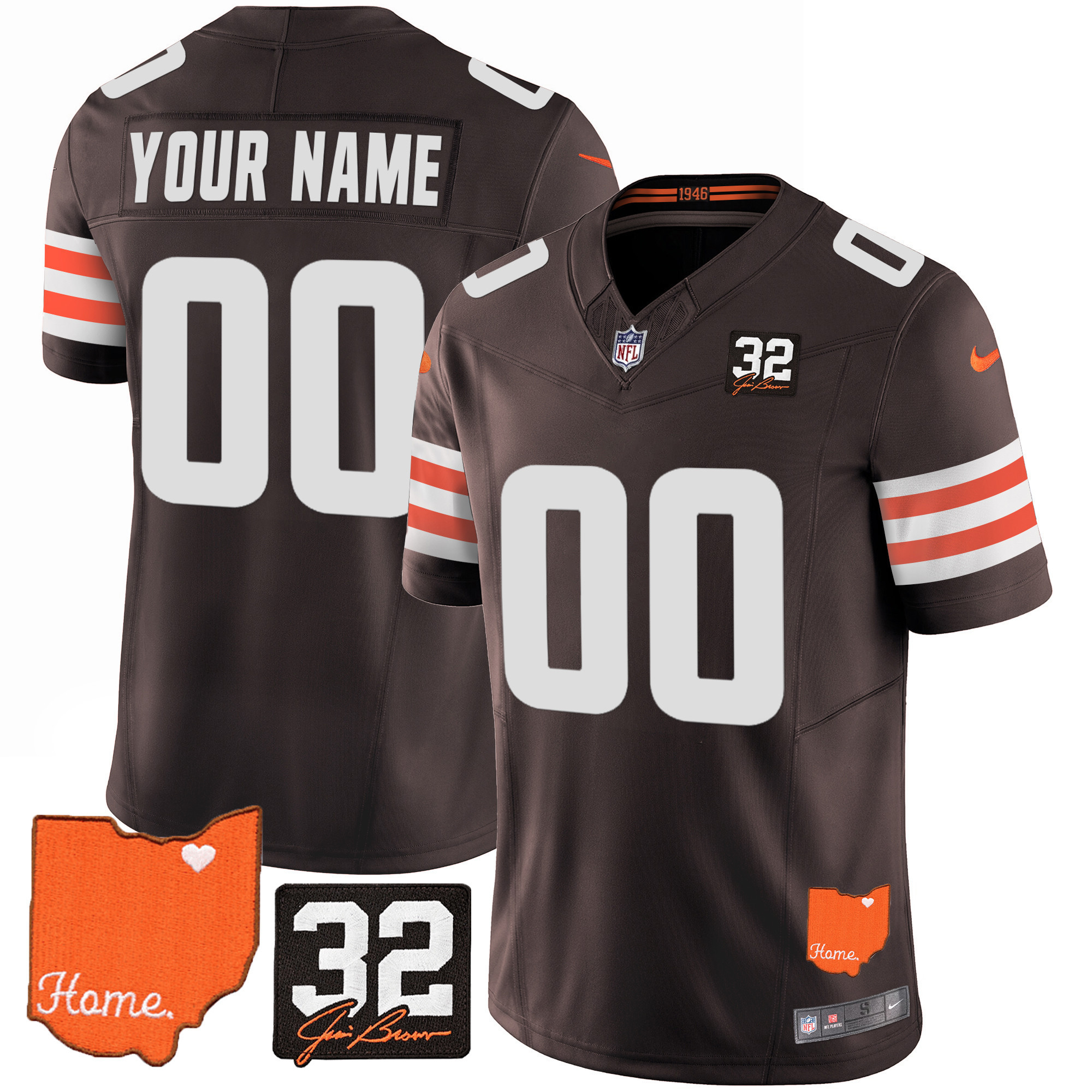 Browns #32 Jim Brown Memorial & Home Patch Vapor Limited Custom Jersey – All Stitched Men Brown Jersey