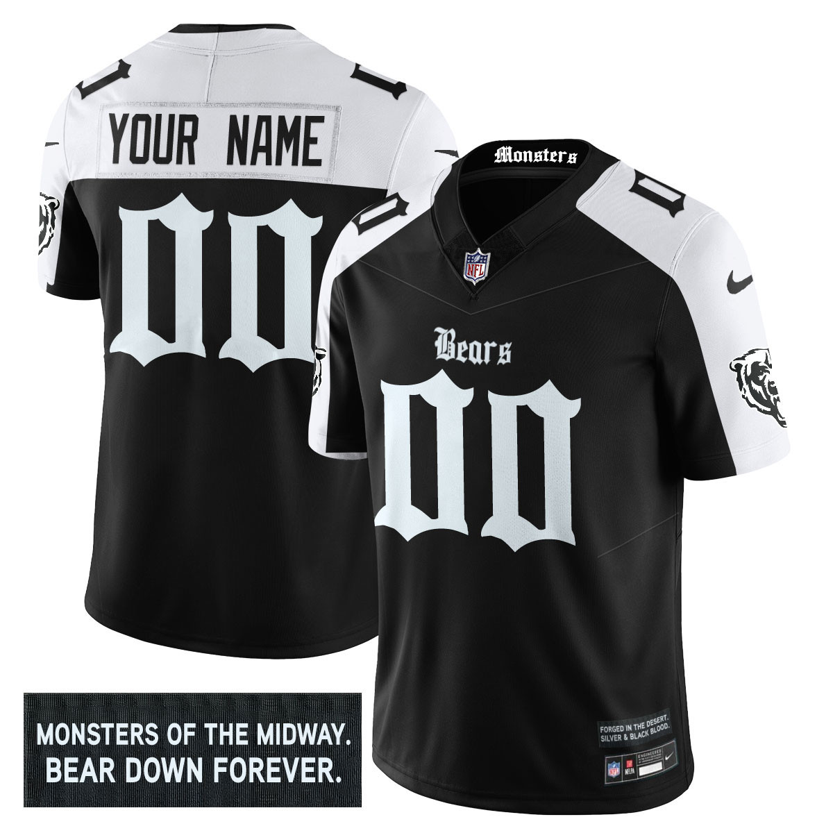 Chicago Bears ‘Gothic Monsters Edition’ Vapor Limited Custom Jersey – All Stitched Men Black Alternate Jersey