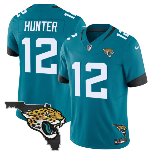 Men’s Jacksonville Jaguars Florida Patch Vapor Jersey – All Stitched Teal Travis Hunter Jersey