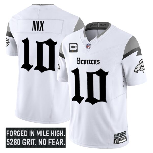 Denver Broncos ‘Gothic Mile High Shadows Edition’ Vapor Limited Jersey – All Stitched – White – Bo Nix Jersey