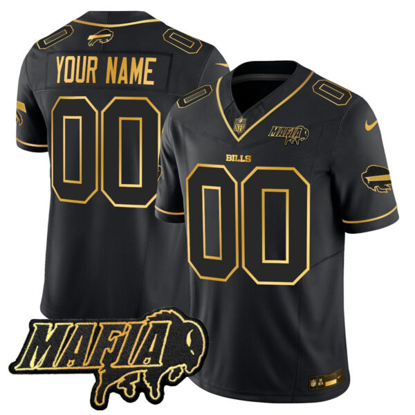 Buffalo Bills 2024 Bills Mafia Patch Gold Vapor Limited Custom Jersey – All Stitched – Black Gold Jersey