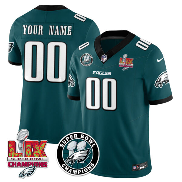 Philadelphia Eagles Super Bowl LIX Champions Custom Jersey – All Stitched – Green Jersey