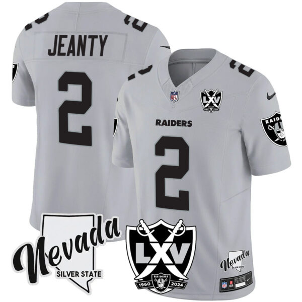 Men’s Raiders 2025 Vapor Limited Jersey – 65th Anniversary – All Stitched Silver Asthon Jeanty Jersey