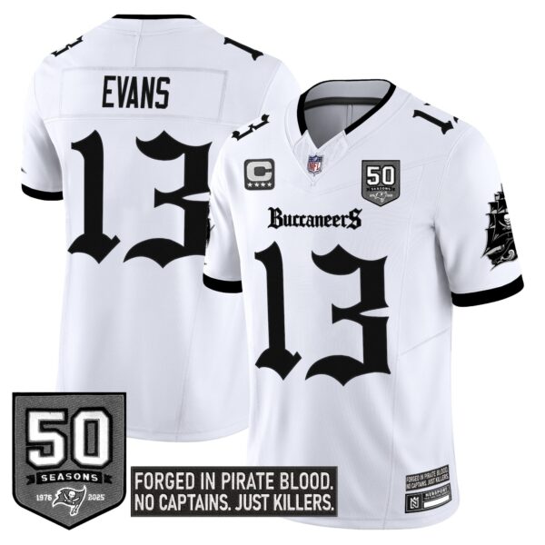 Tampa Bay Buccaneers ‘Gothic Pirate Shadows Edition’ Limited Jersey – All Stitched – White – Mike Evans Jersey