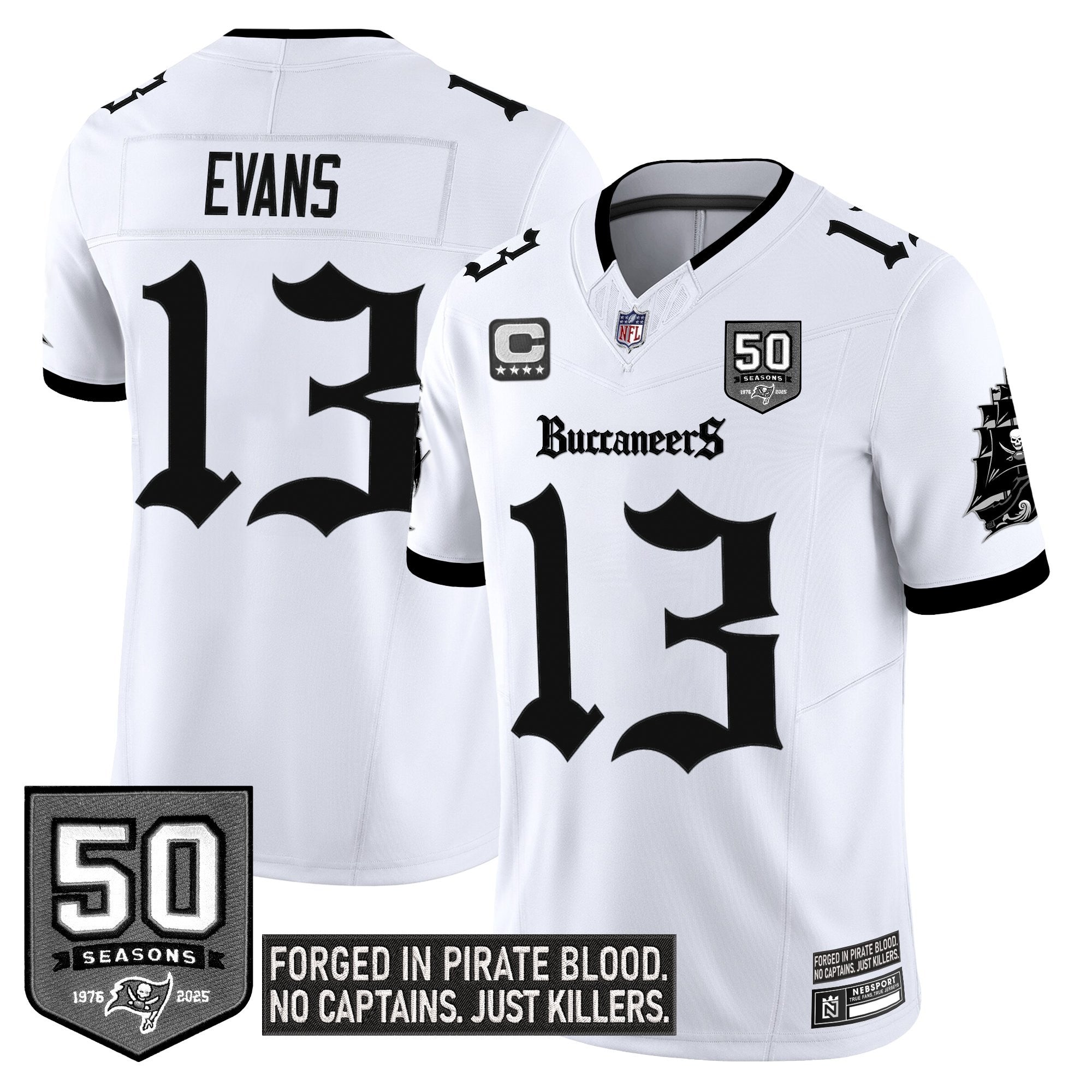 Tampa Bay Buccaneers ‘Gothic Pirate Shadows Edition’ Limited Jersey – All Stitched – White – Mike Evans Jersey